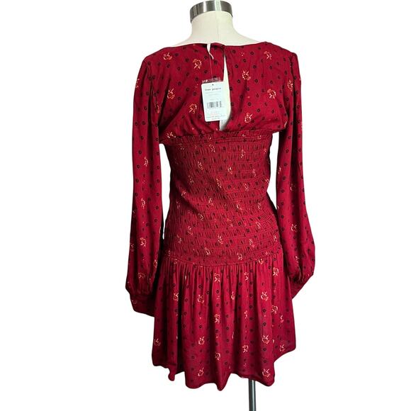 Free People Red Ruby Combo Two Faces Smocked Mini Dress Size Small - Picture 6 of 14